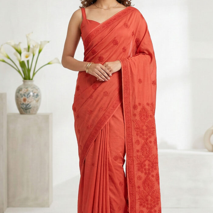 Lucknow Chikankari Hand Embroidered Saree