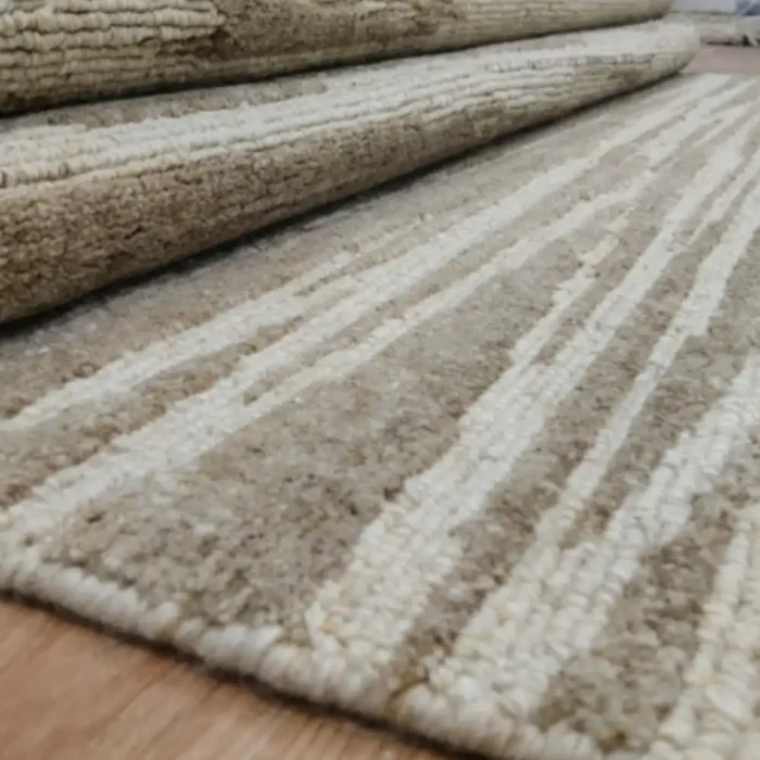 Hand Knotted Beige Modern Area Rug | Neutral Living Room Carpet | Handmade Wool Rug