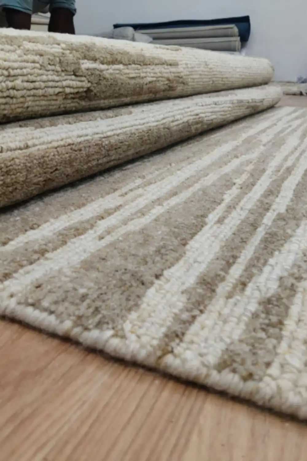 Hand Knotted Beige Modern Area Rug | Neutral Living Room Carpet | Handmade Wool Rug
