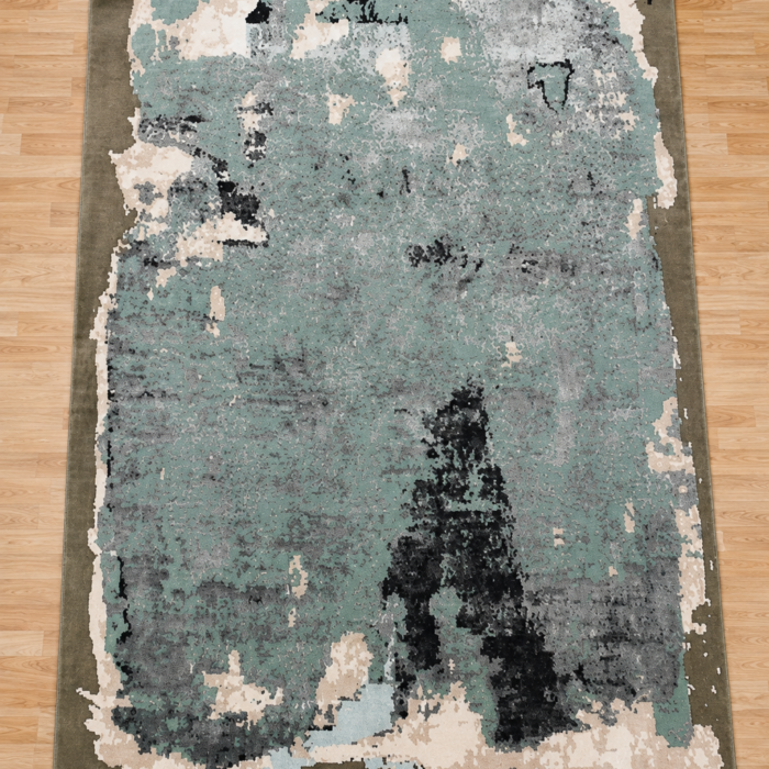 Hand Knotted Wool Area Rug | Abstract Sage Green Art Decoration
