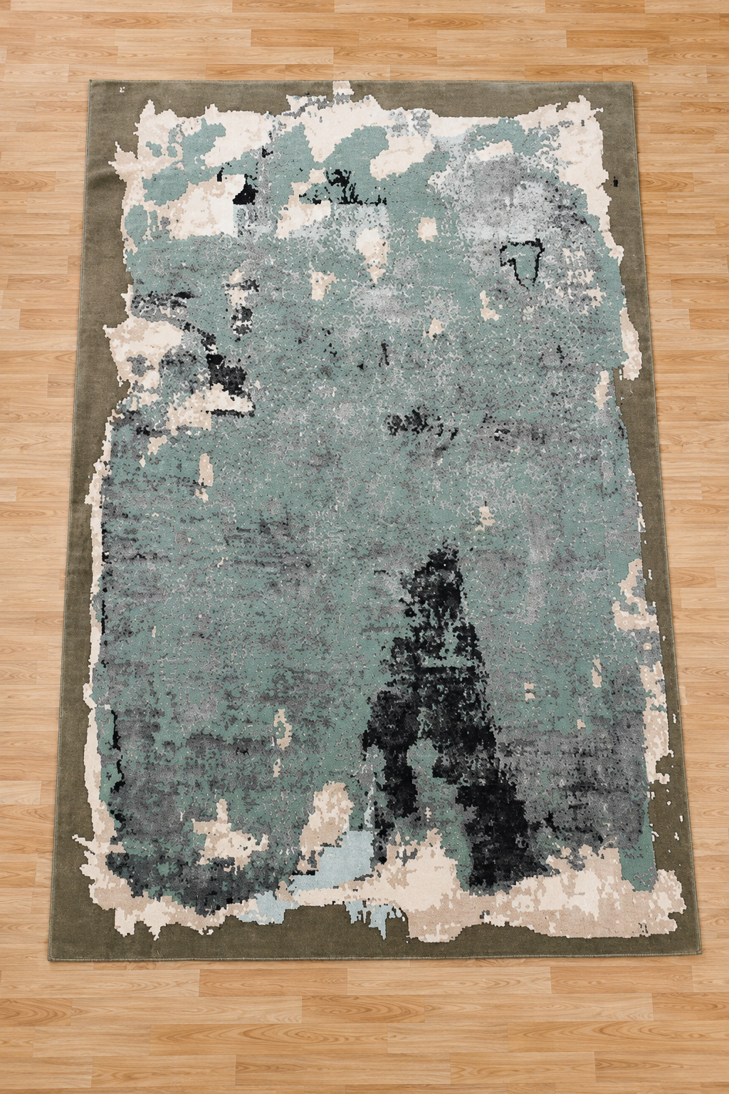 Hand Knotted Wool Area Rug | Abstract Sage Green Art Decoration
