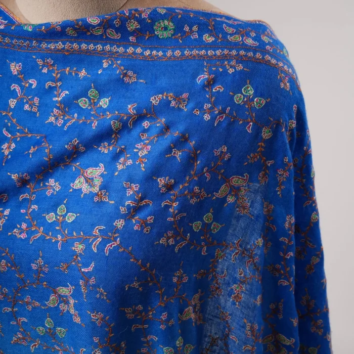 Ombre Blue Pashmina Shawl, Hand Embroided, Hand Woven, Made in Kashmir