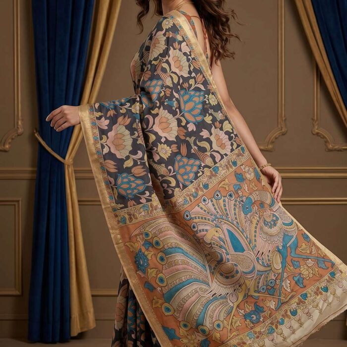 Srikalahasthi Pen Kalamkari (Vraathapani) Cotton Saree