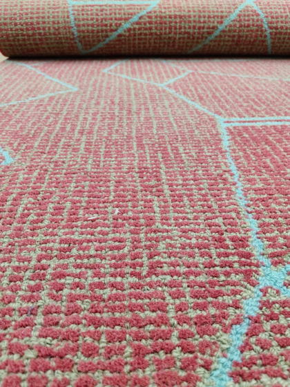 Modern Geometric Area Rug | Terra Cotta Rust Aqua Blue, Abstract Textured Rug