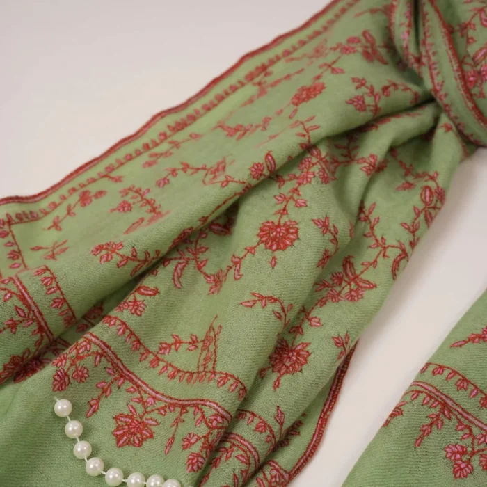 Sage Green Hand Embroidered Soft Cashmere Scarf