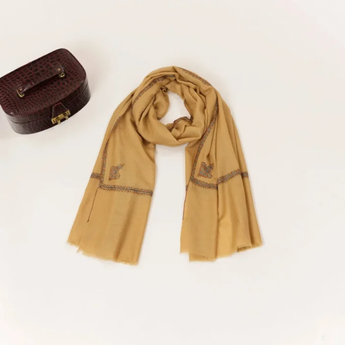 Handwoven Kashmiri Pure Cashmere Scarf with Hashidar Sozni Handwork
