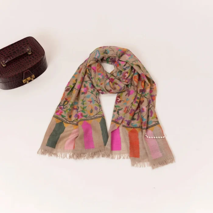 Handcrafted Classic Kani Handwoven Kashmiri Scarf in Pure Cashmere & Zari