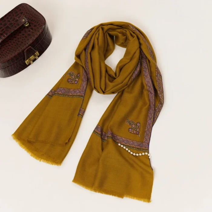 Handwoven Kashmiri Scarf in Cashmere with Hashia Hand Embroidery